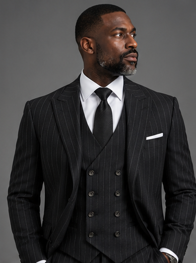 Saboo DB5200 Black three-piece suit — portrait view