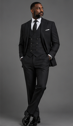 Saboo DB5200 Black three-piece suit — alternate front view