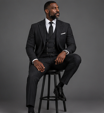Saboo DB5200 Black three-piece suit — seated view