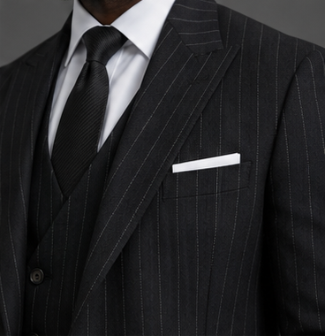 Saboo DB5200 Black three-piece suit — lapel view