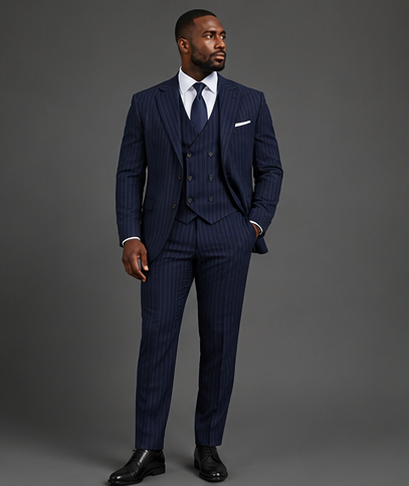 Saboo TA2 Navy three-piece suit — front view