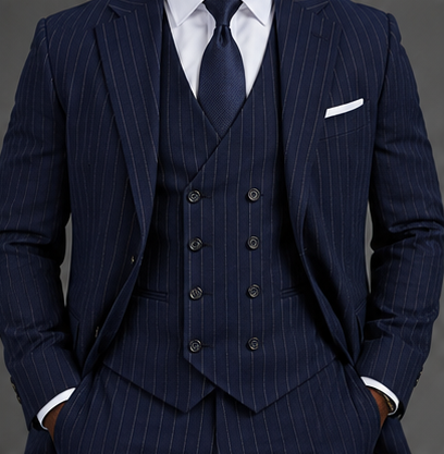 Saboo TA2 Navy three-piece suit — torso view