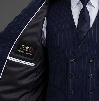 Saboo TA2 Navy three-piece suit — lining view