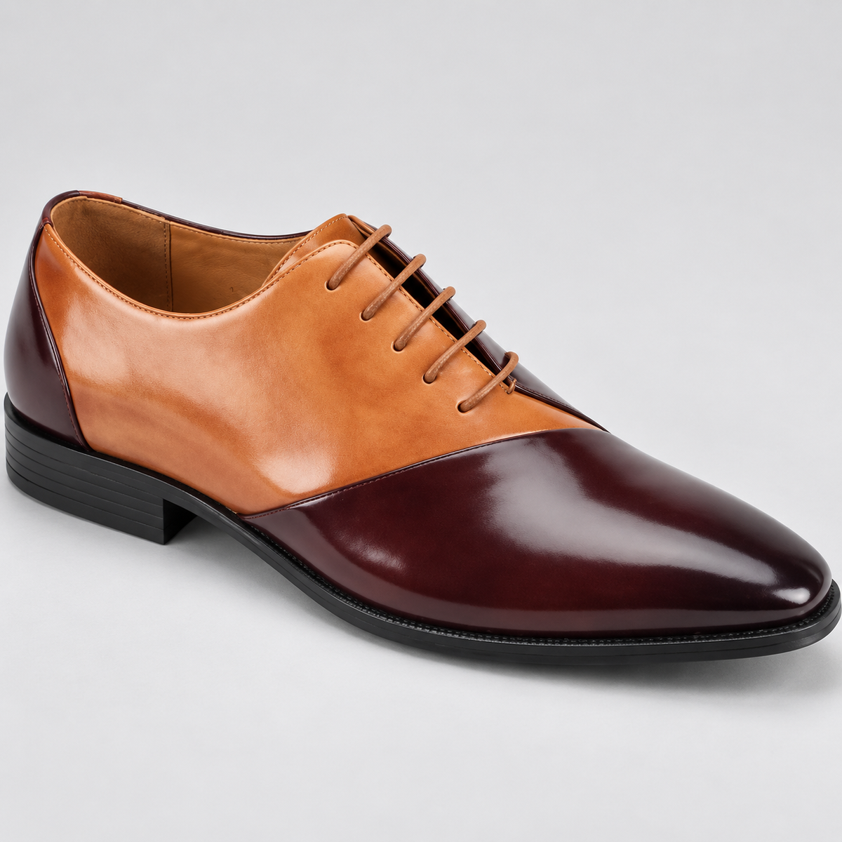 2-Tone Lace-Up Dress Shoe (6980) — Burgundy and Tan, studio photograph