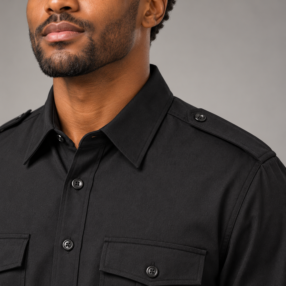 Stacy Adams 35012 black collar epaulet on Black male model