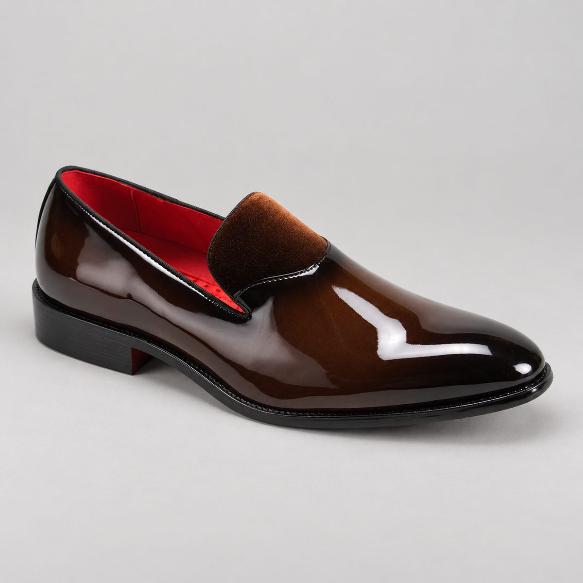 After Midnight Patent Loafer (7009) in Brown, studio product photo