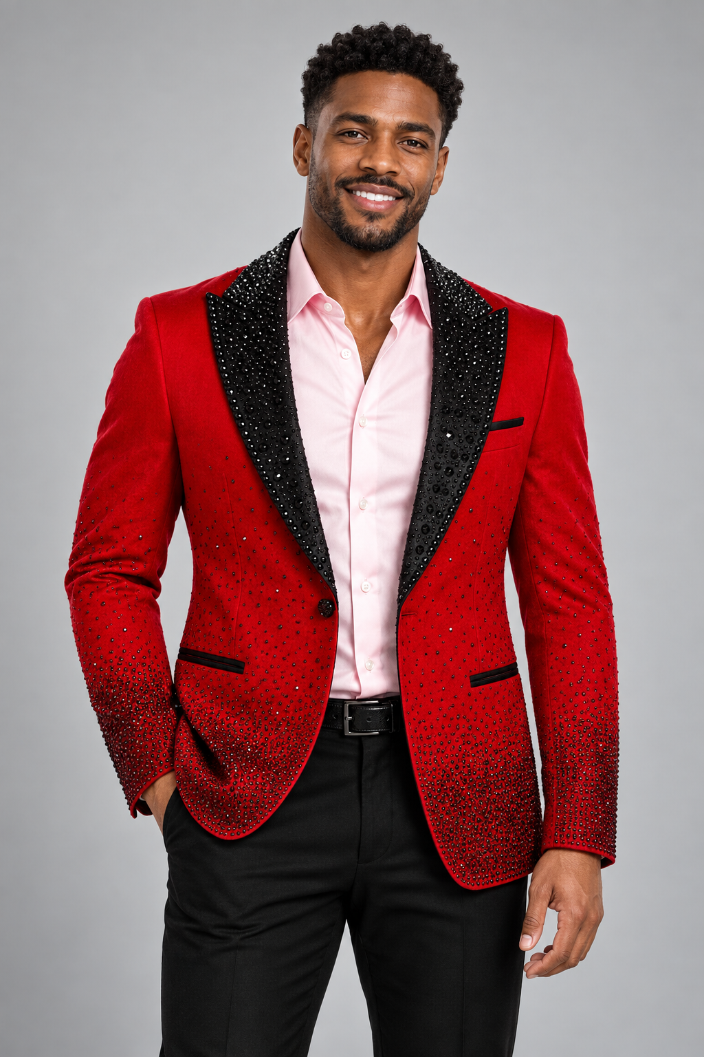 Barabas Rhinestone Blazer (2EBL3) — Red, studio photograph