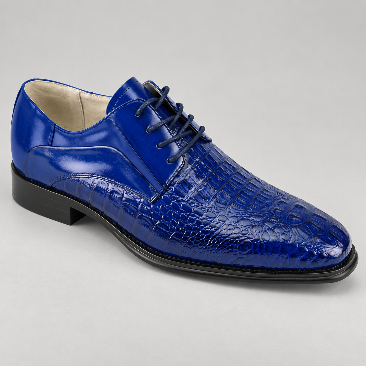 Giovanni Croco Print Leather (Mason) in Cobalt Blue, studio product photo