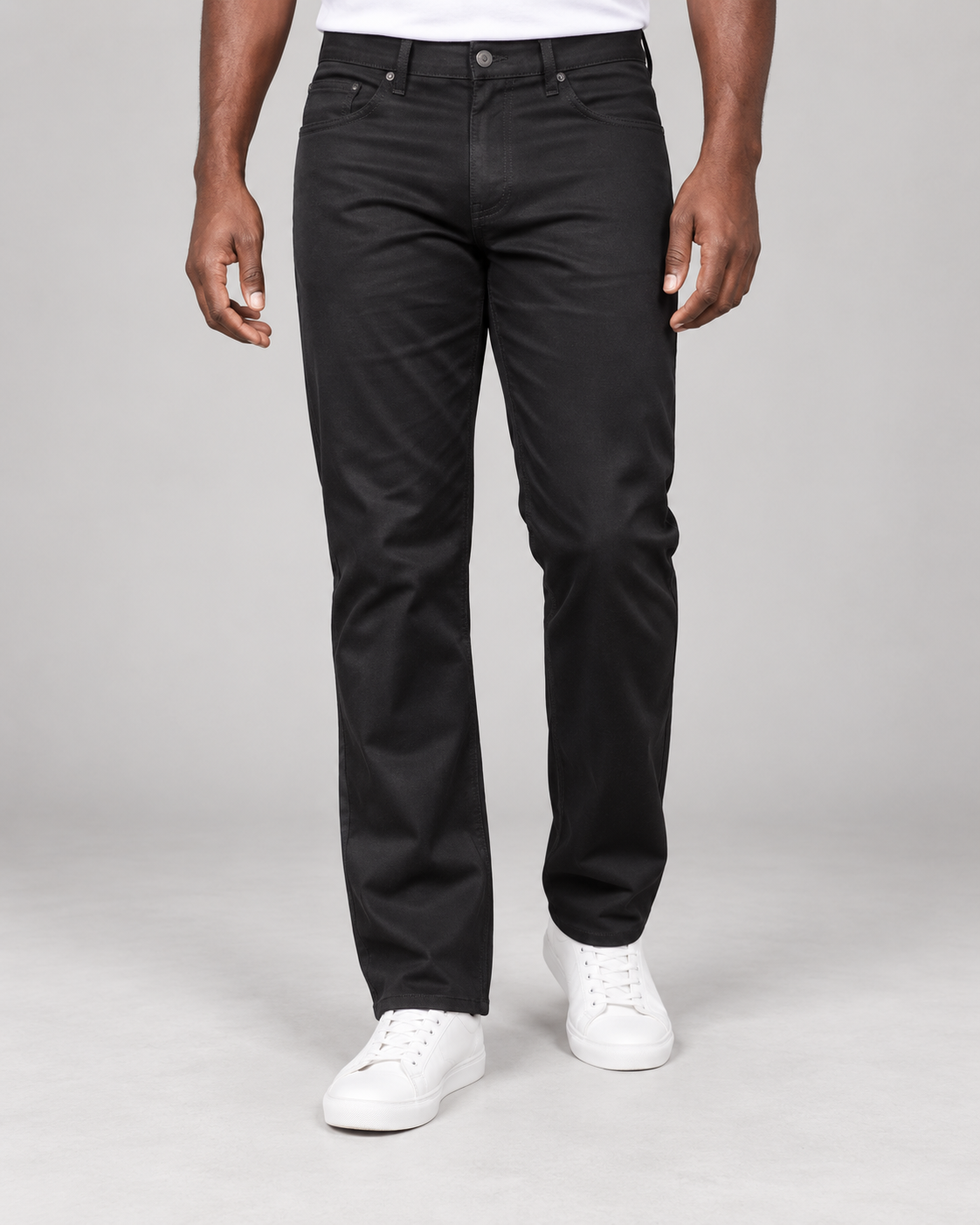Prestige stretch denim jeans in Black, on-model studio photo
