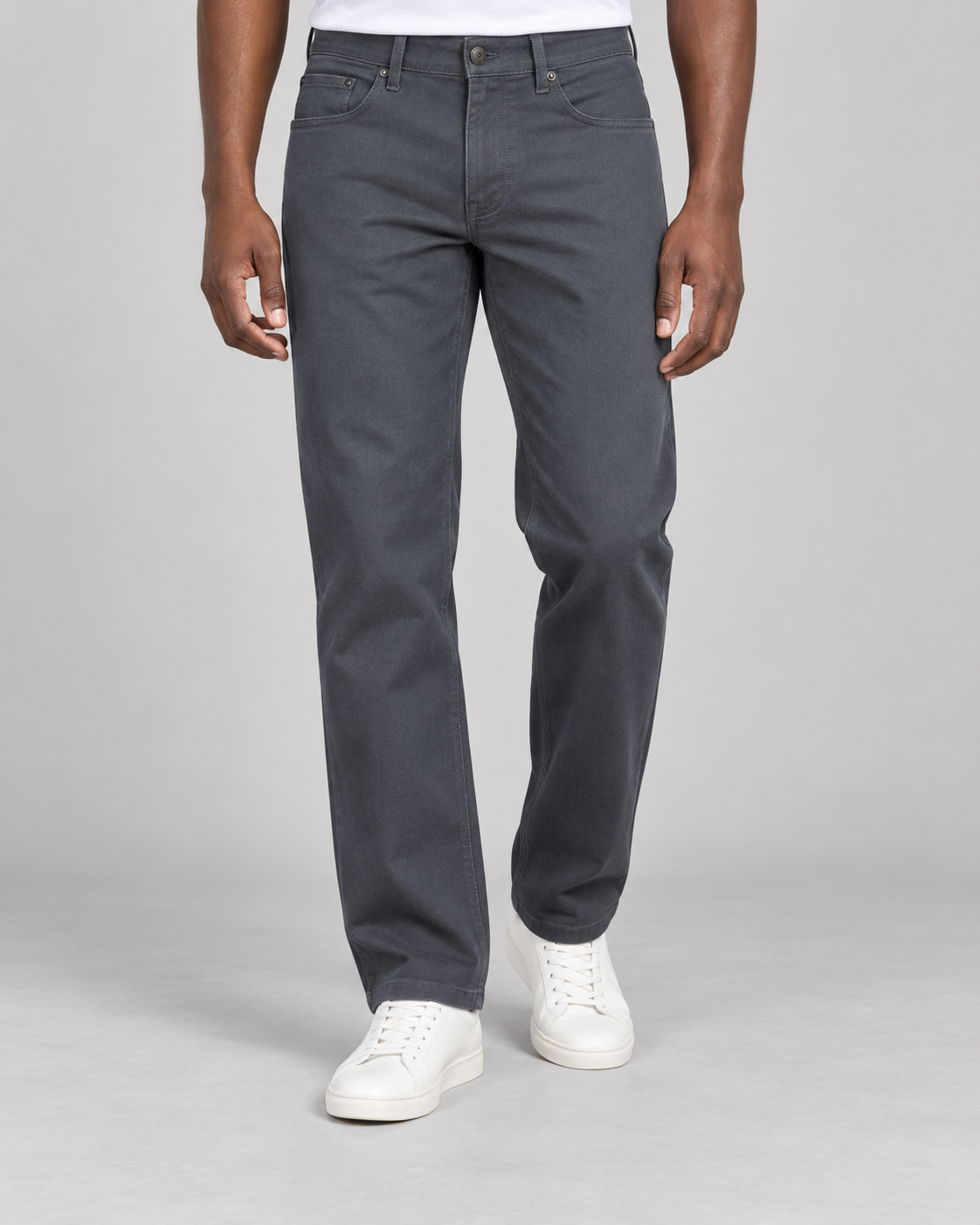 Prestige stretch denim jeans in Charcoal, on-model studio photo