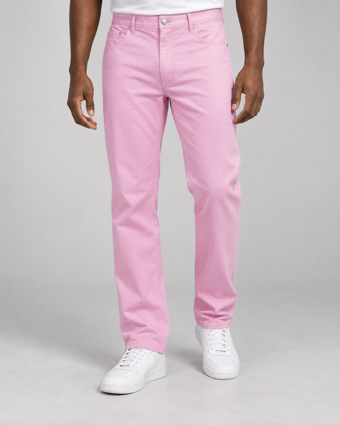 Prestige stretch denim jeans in Pink, on-model studio photo