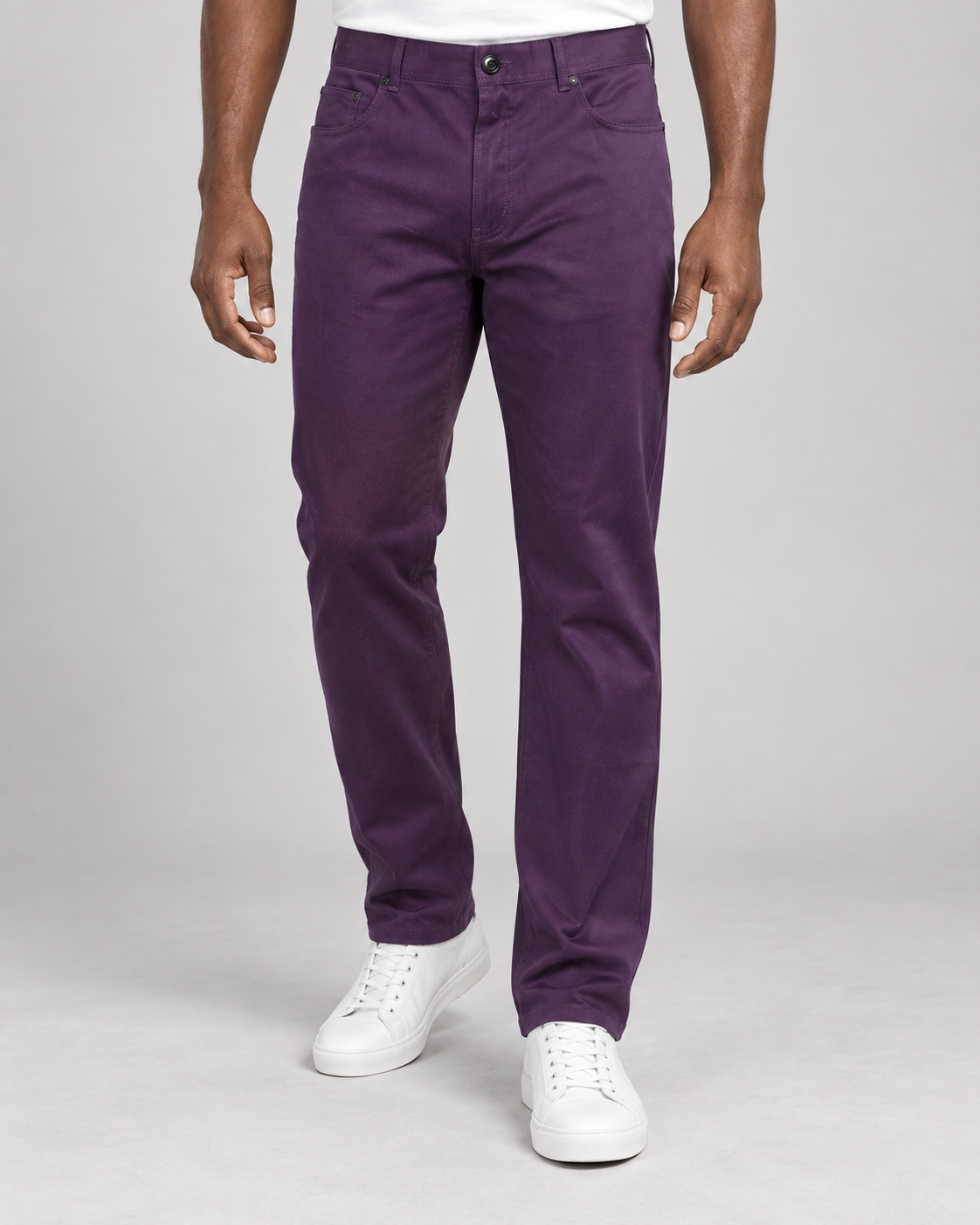 Prestige stretch denim jeans in Purple, on-model studio photo