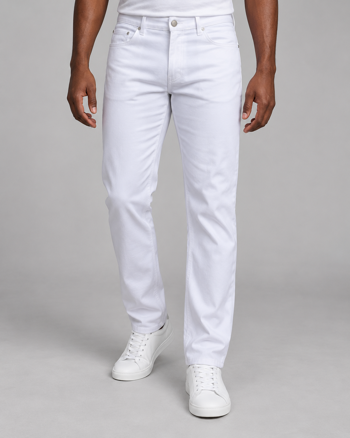 Prestige stretch denim jeans in White, on-model studio photo