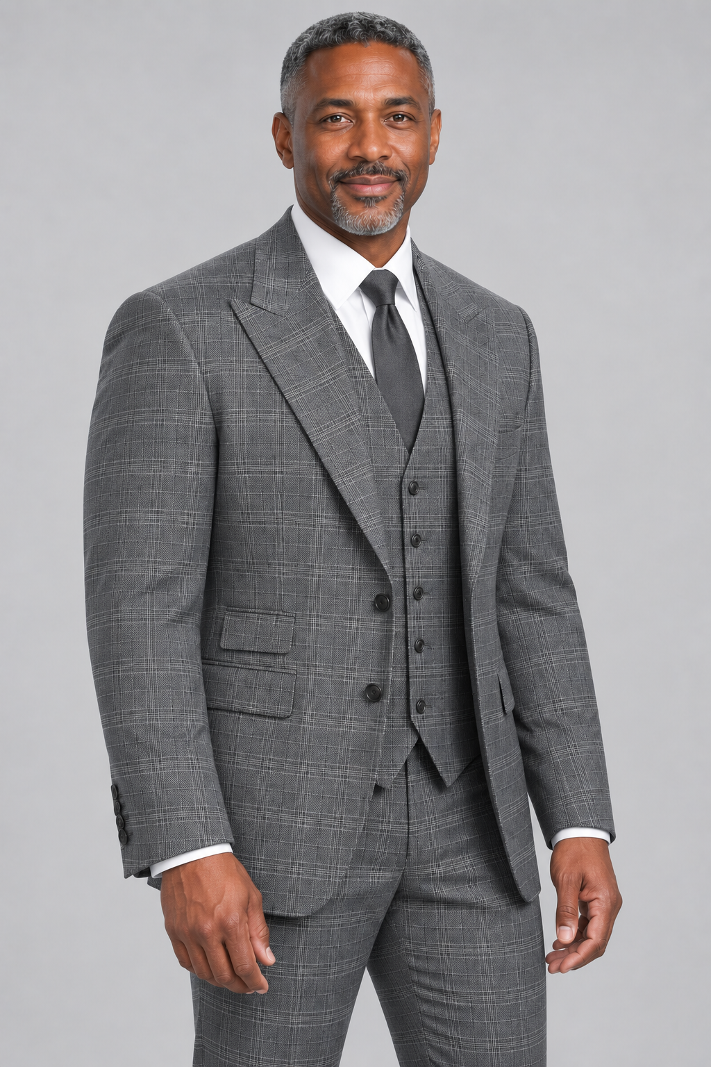Saboo 20098 three-piece suit in Gray - modern fit, three-quarter view