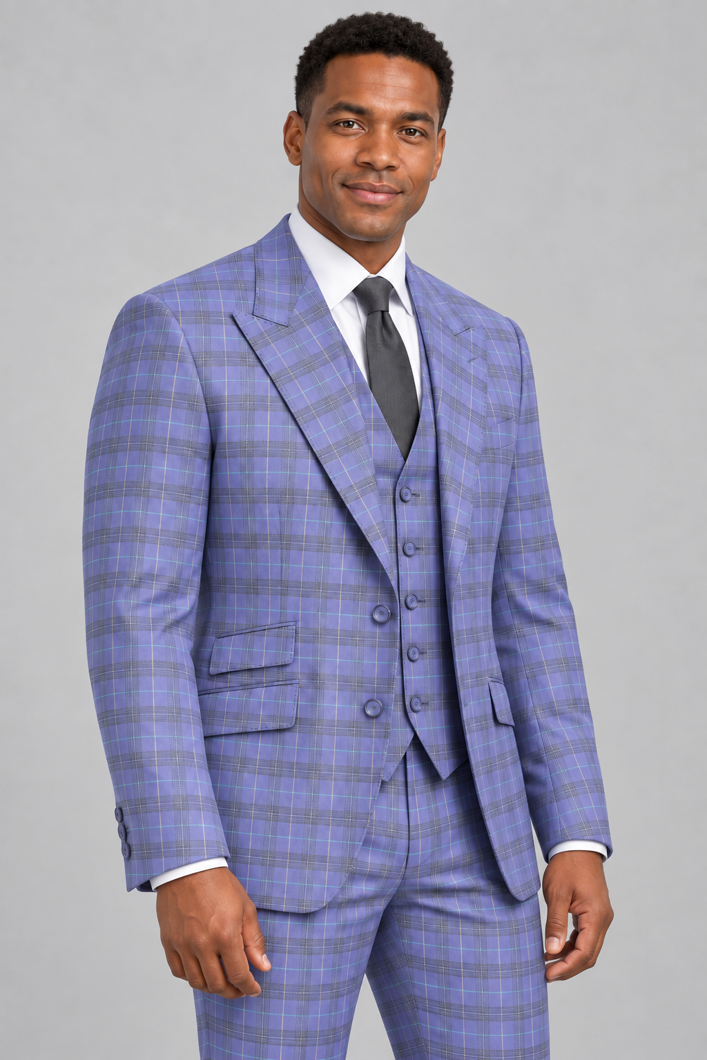 Saboo 7030 three-piece suit in Lavender - modern fit, three-quarter view