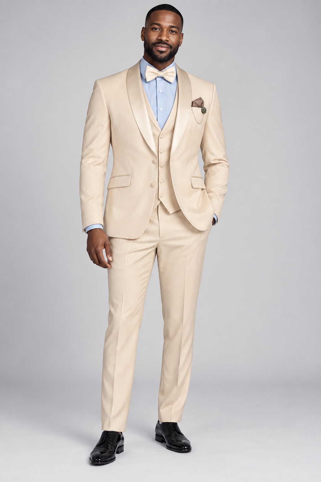 Vinci 3pc Tuxedo Stretch Slim Fit (TSS-2) — Champagne, studio photograph