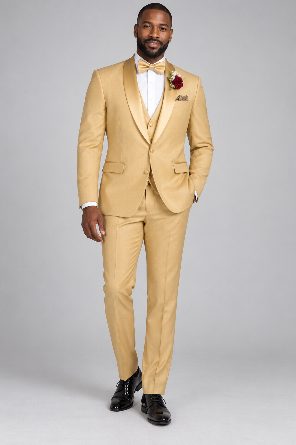 Vinci 3pc Tuxedo Stretch Slim Fit (TSS-2) — Light Gold, studio photograph