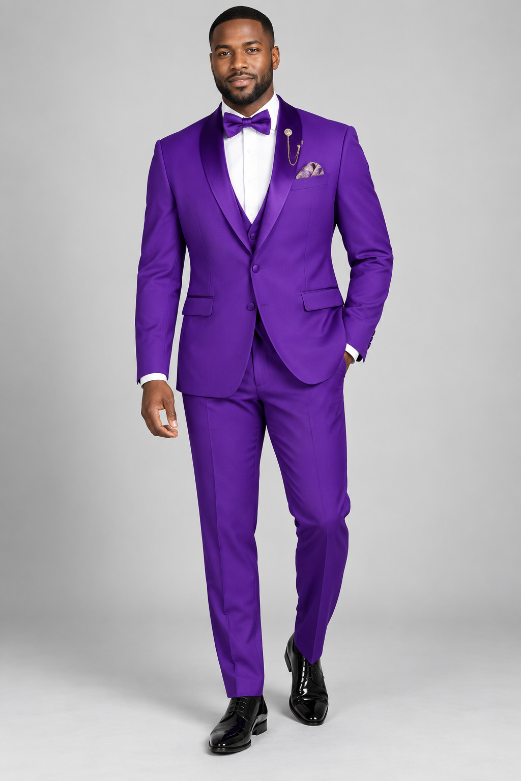 Vinci 3pc Tuxedo Stretch Slim Fit (TSS-2) — Purple, studio photograph