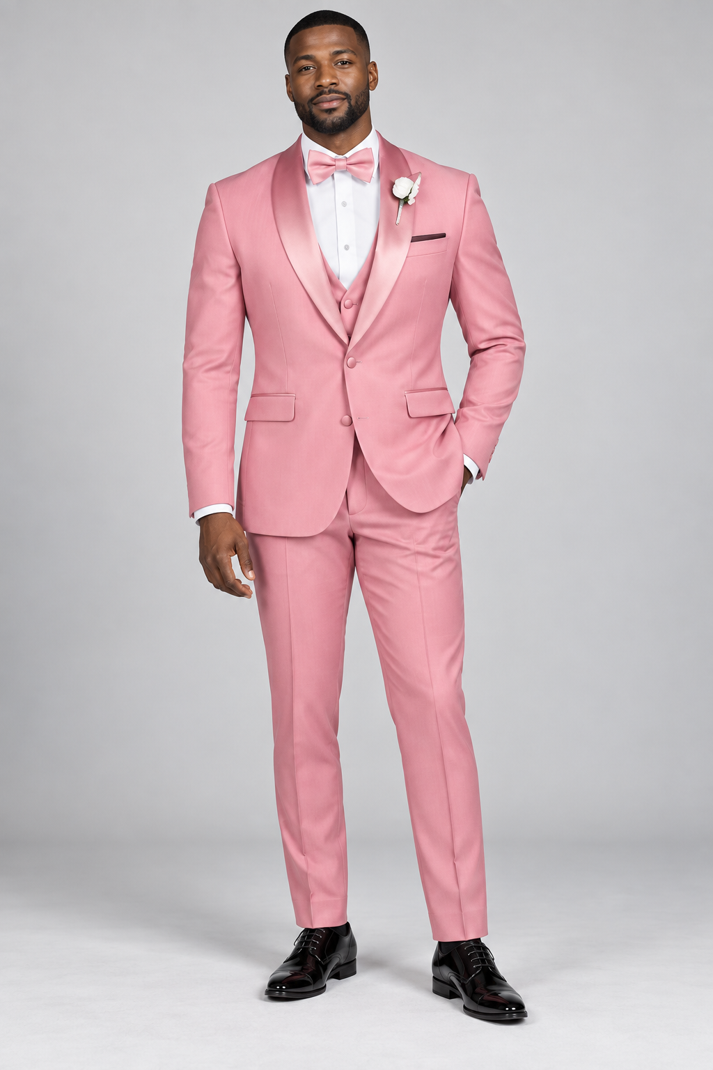 Vinci 3pc Tuxedo Stretch Slim Fit (TSS-2) — Rose Pink, studio photograph