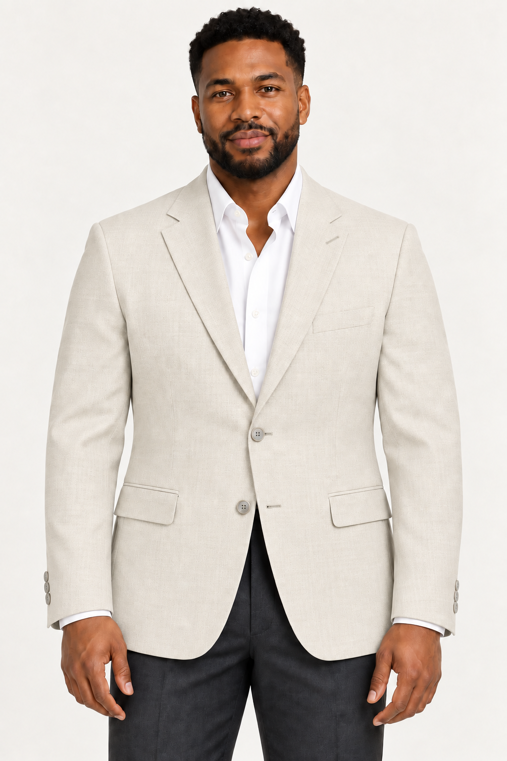 Zacchi Terri two-button blazer in Beige, front studio view on a model.