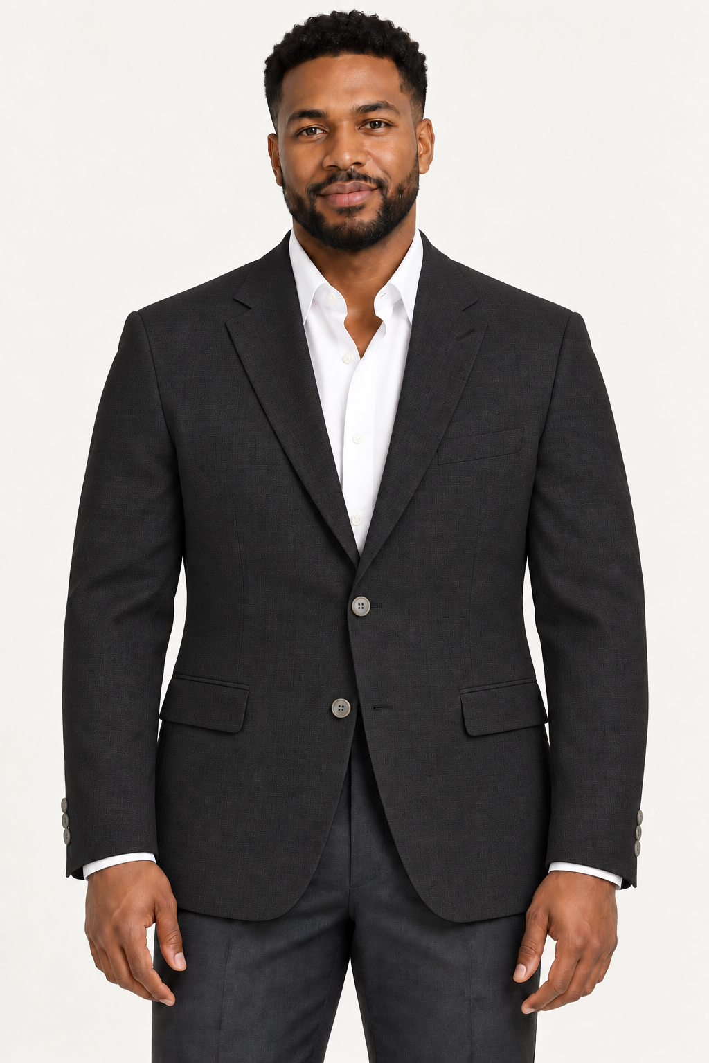 Zacchi Terri two-button blazer in Black, front studio view on a model.