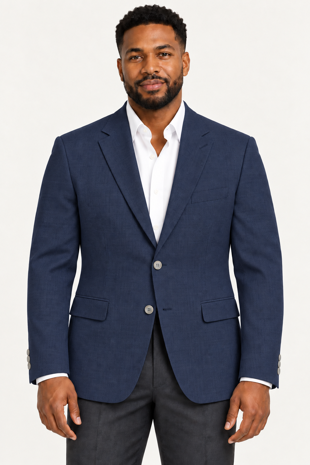Zacchi Terri two-button blazer in Navy, front studio view on a model.