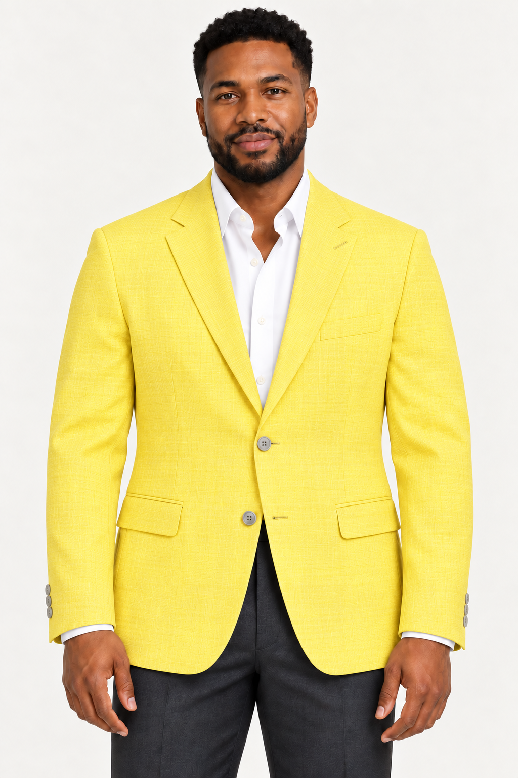 Zacchi Terri two-button blazer in Yellow, front studio view on a model.