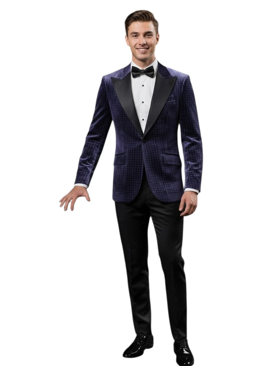 The City Warehouse-Menswear Giovanni Testi lavender velvet slim fit jacket with houndstooth pattern and satin lapel
