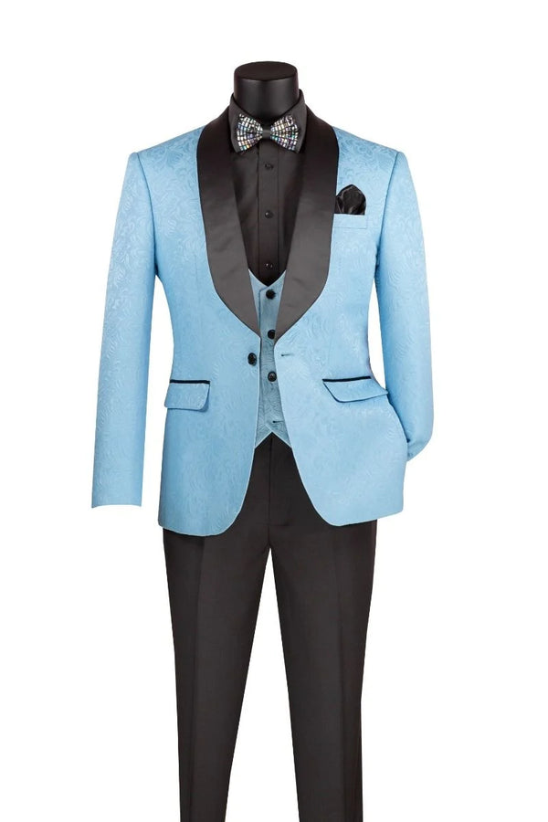 3pc Tuxedo Jacquard Print | Slim Fit (Lt.Blue) | TVSJ1