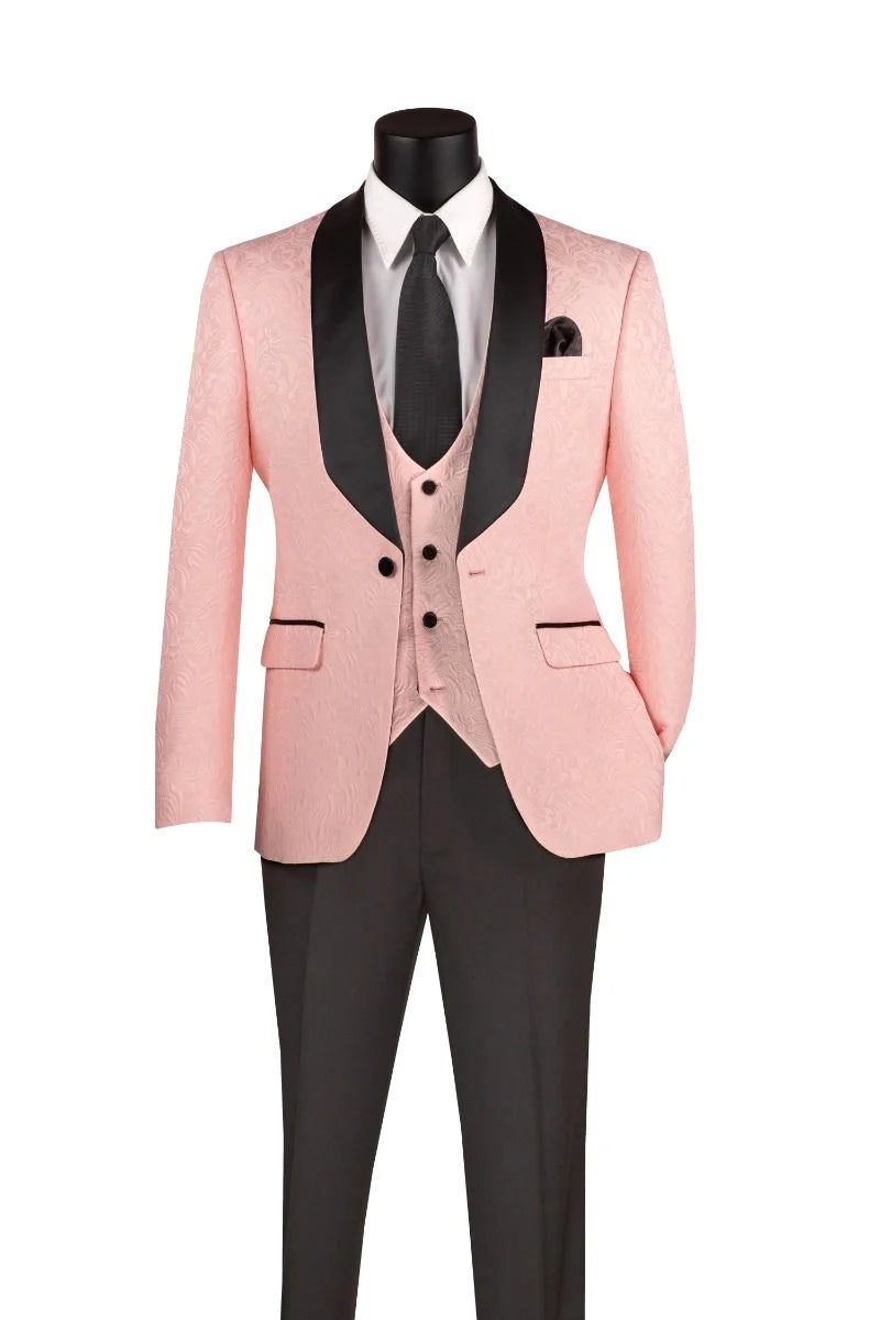 3pc Tuxedo Jacquard Print | Slim Fit (Pink) | TVSJ1-The City Warehouse-Menswear