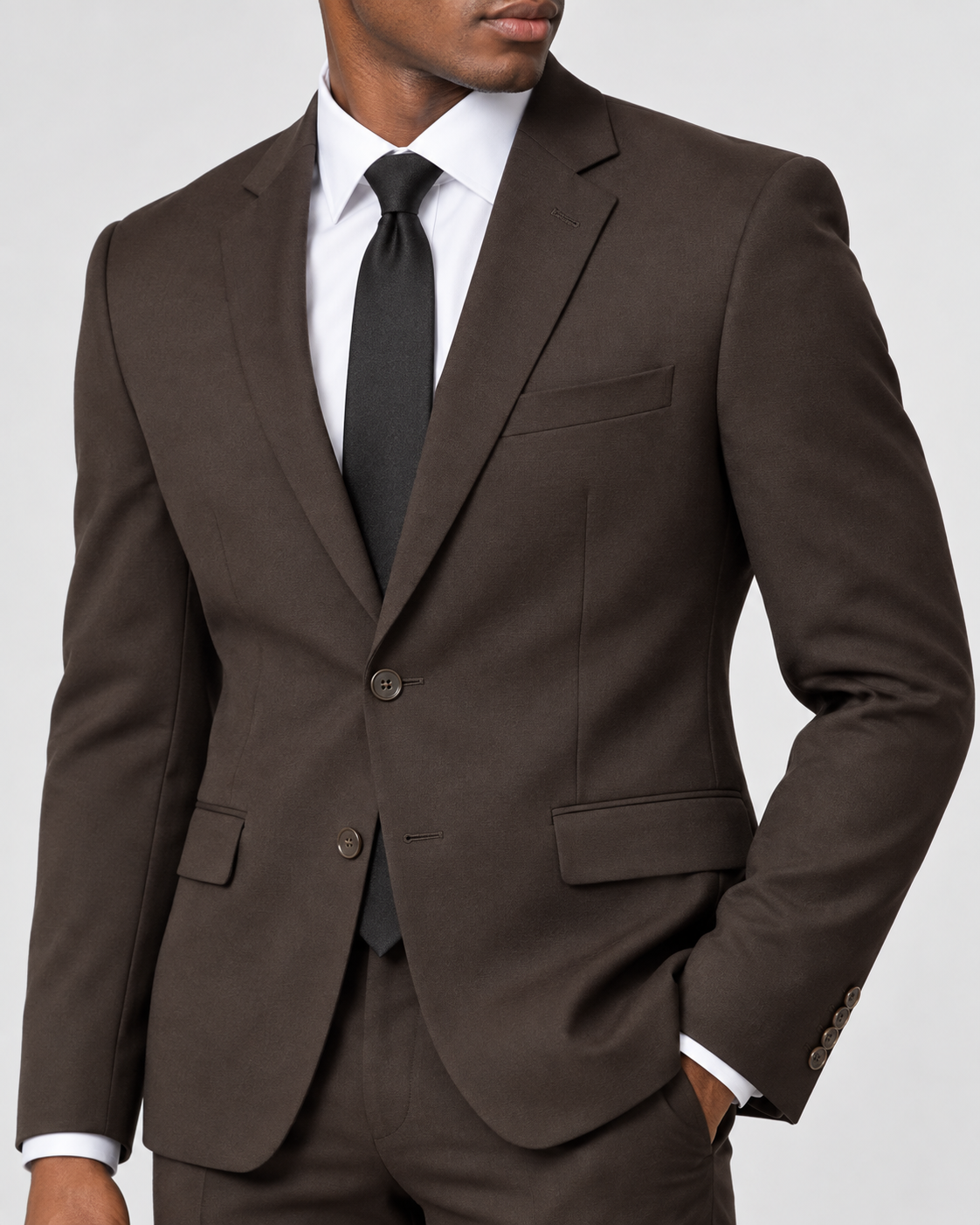 Vinci SDX-3 Brown slim-fit 4-way stretch two-piece suit — jacket fabric and construction detail
