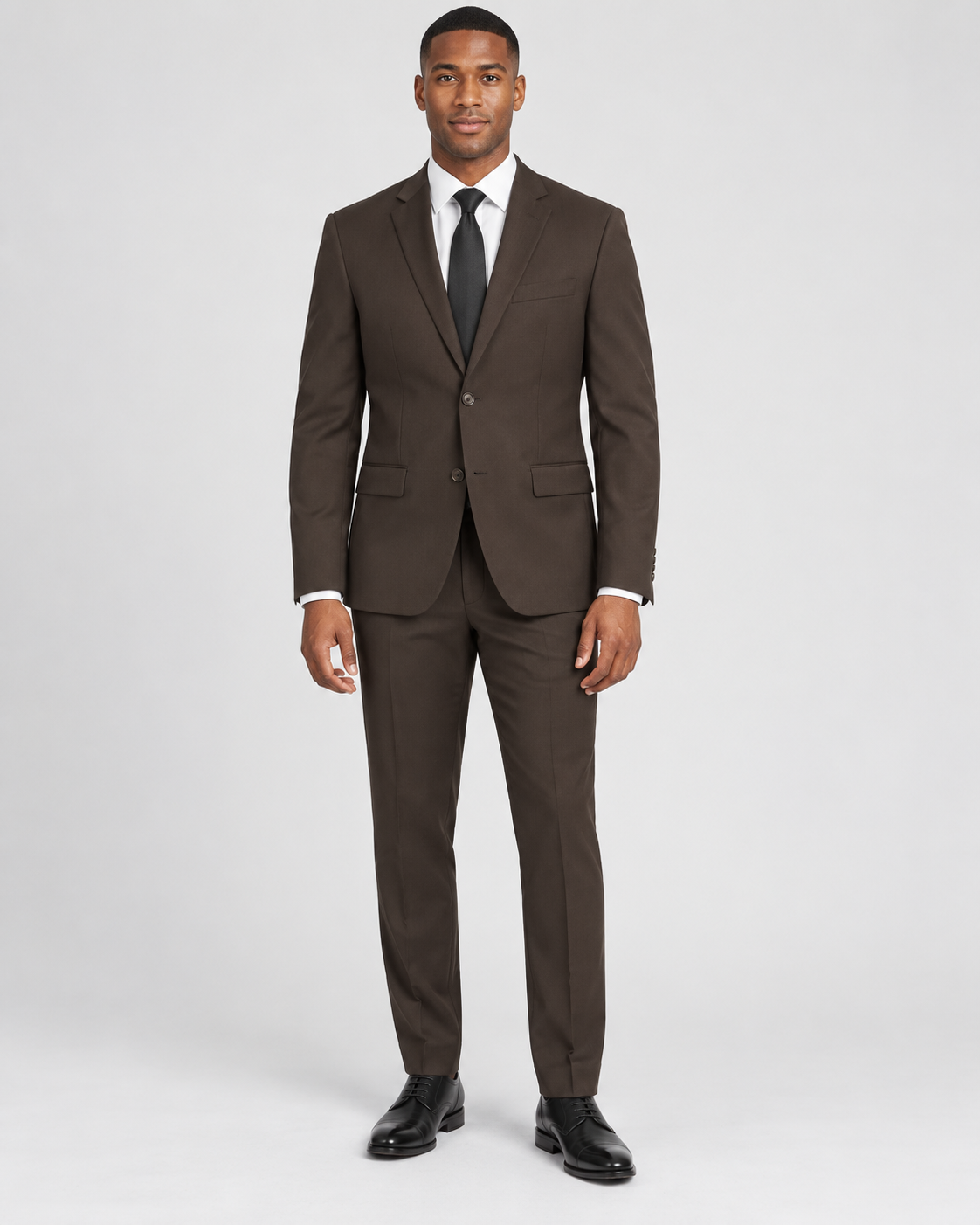 Vinci SDX-3 Brown slim-fit 4-way stretch two-piece suit — jacket and matching trousers on model