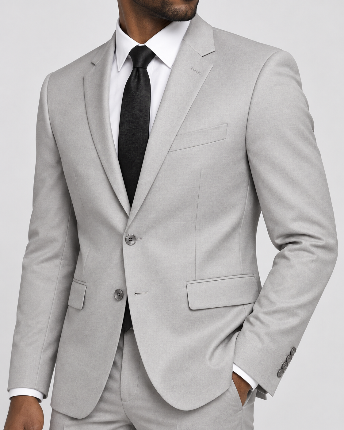 Vinci SDX-3 Silver slim-fit 4-way stretch two-piece suit — jacket fabric and construction detail