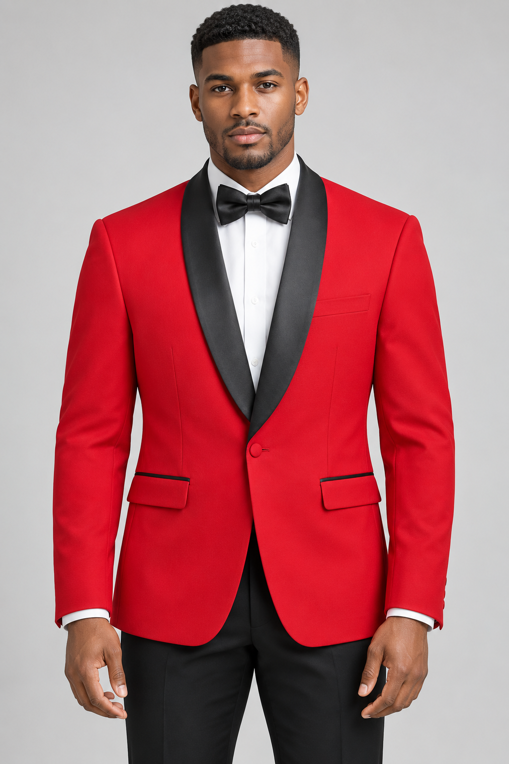 Red Zacchi ALLEN blazer with black satin shawl lapels on model