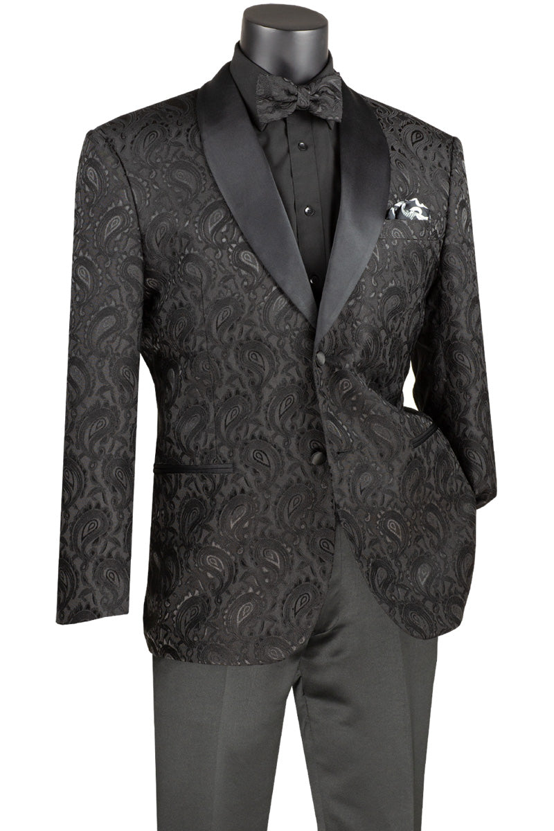 3pc Tuxedo Jacquard Print | Slim Fit (Black)-The City Warehouse-Menswear