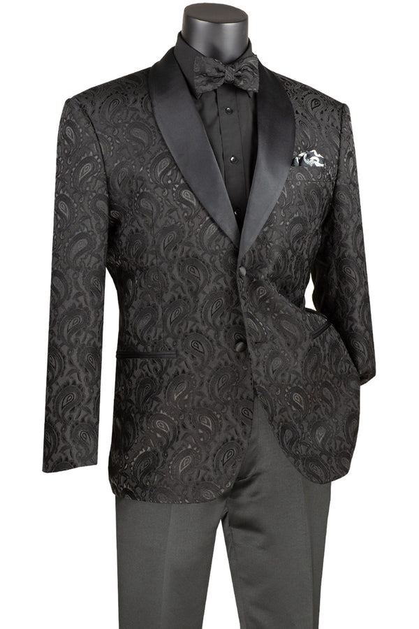 3pc Tuxedo Jacquard Print | Slim Fit (Black)