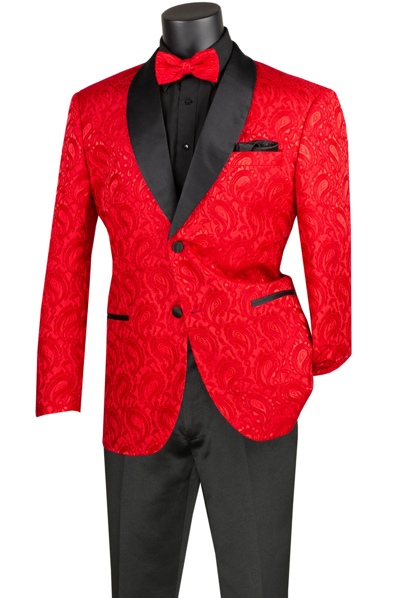 3pc Tuxedo Jacquard Print | Slim Fit (Red) | TVSJ1