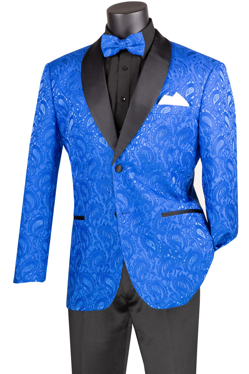 3pc Tuxedo Jacquard Print | Slim Fit (Royal Blue)-The City Warehouse-Menswear