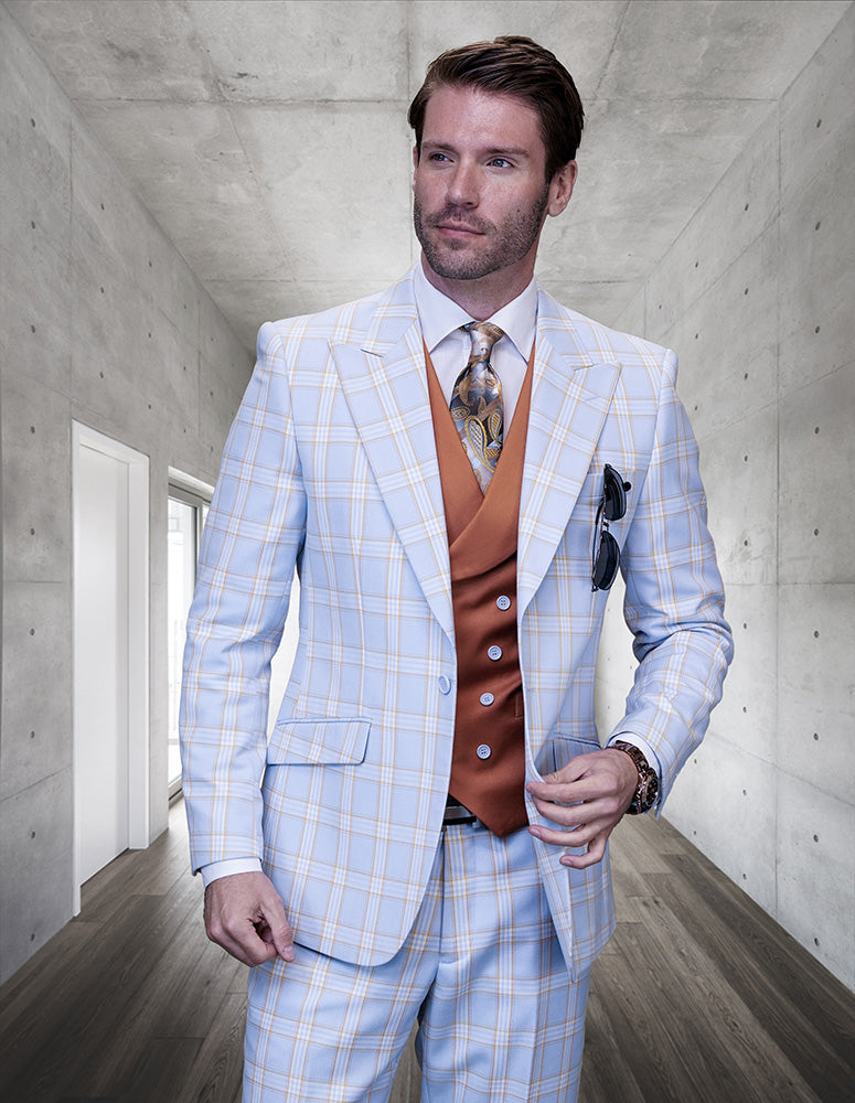 3PC Plaid Suit | Fasina | Blue-The City Warehouse-Menswear