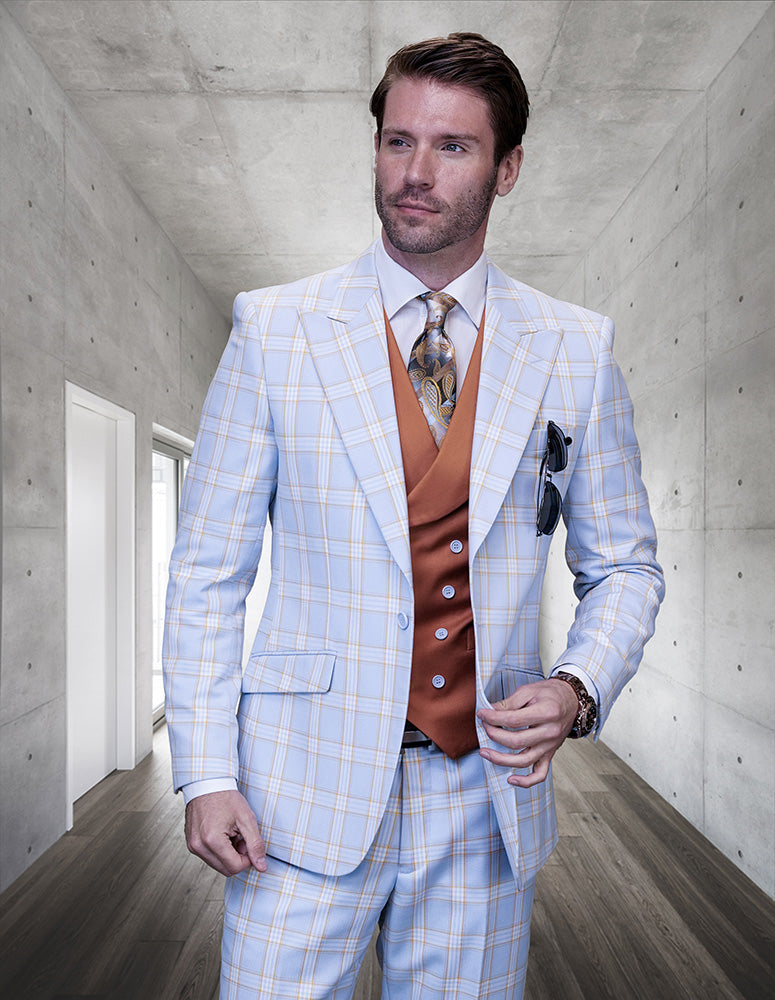 3PC Plaid Suit | Fasina | Blue
