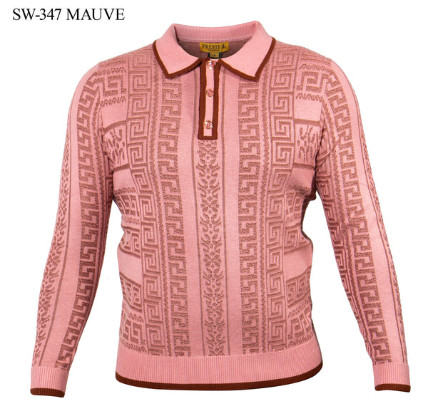 L/S Solid 2 Tone Polo Sweater | Mauve