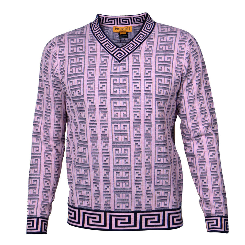 V-Neck Greek Print Sweater | (Pink)