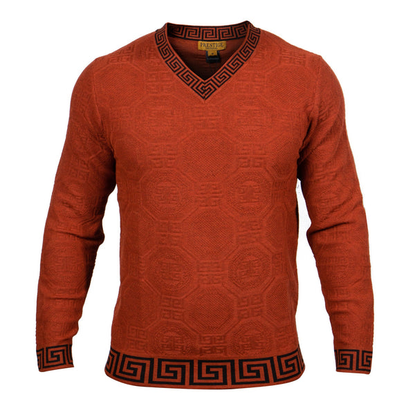 L/S V-Neck Sweater Greek Texture | (Brick)