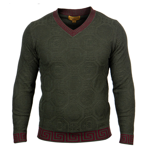 L/S V-Neck Sweater Greek Texture | (Hunter Green)