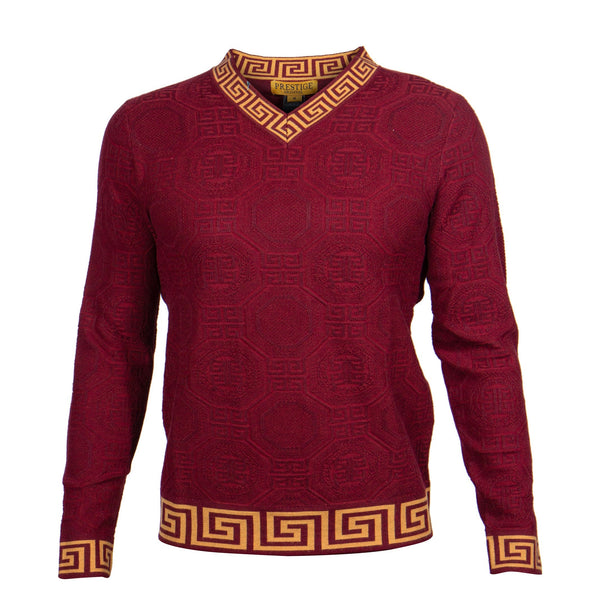 L/S V-Neck Sweater Greek Texture | (Wine)