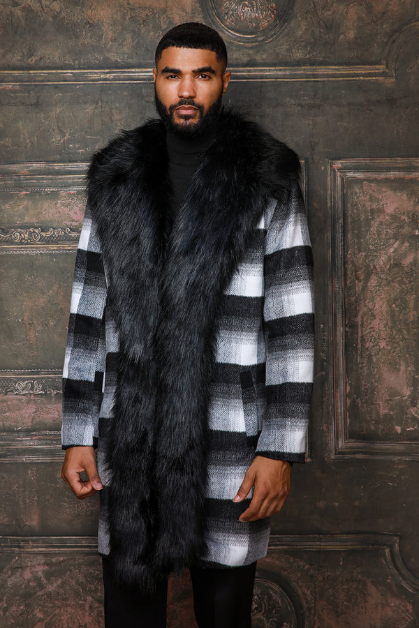 3/4 Length Coat (Full Fur Collar)- Black/White
