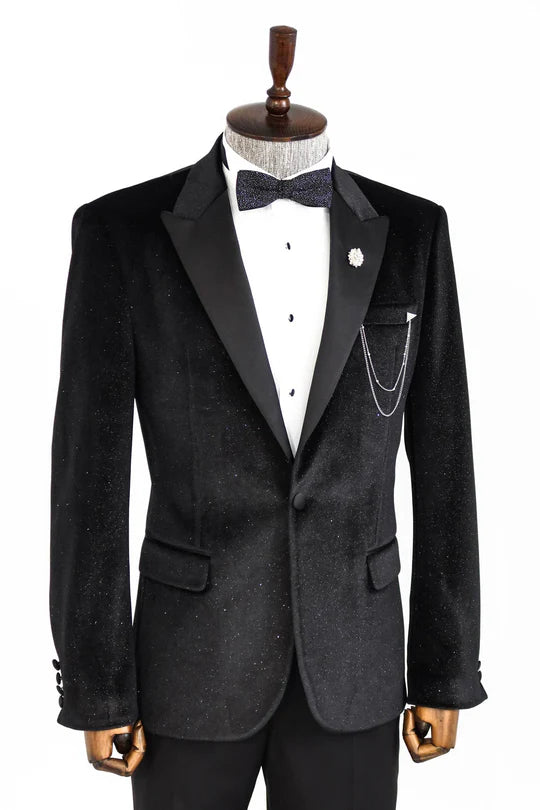 Velvet Glitter Blazer | Black Lapel | Slim Fit