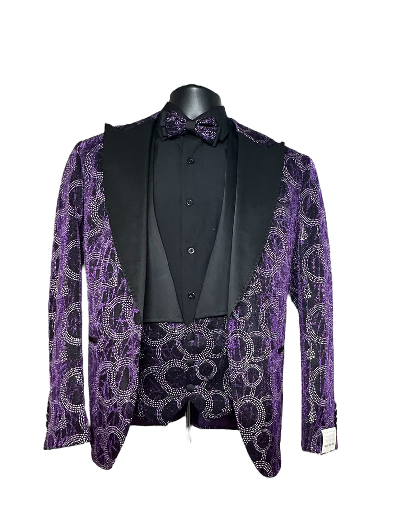 4pc Design Tuxedo | Purple/Circle Studs