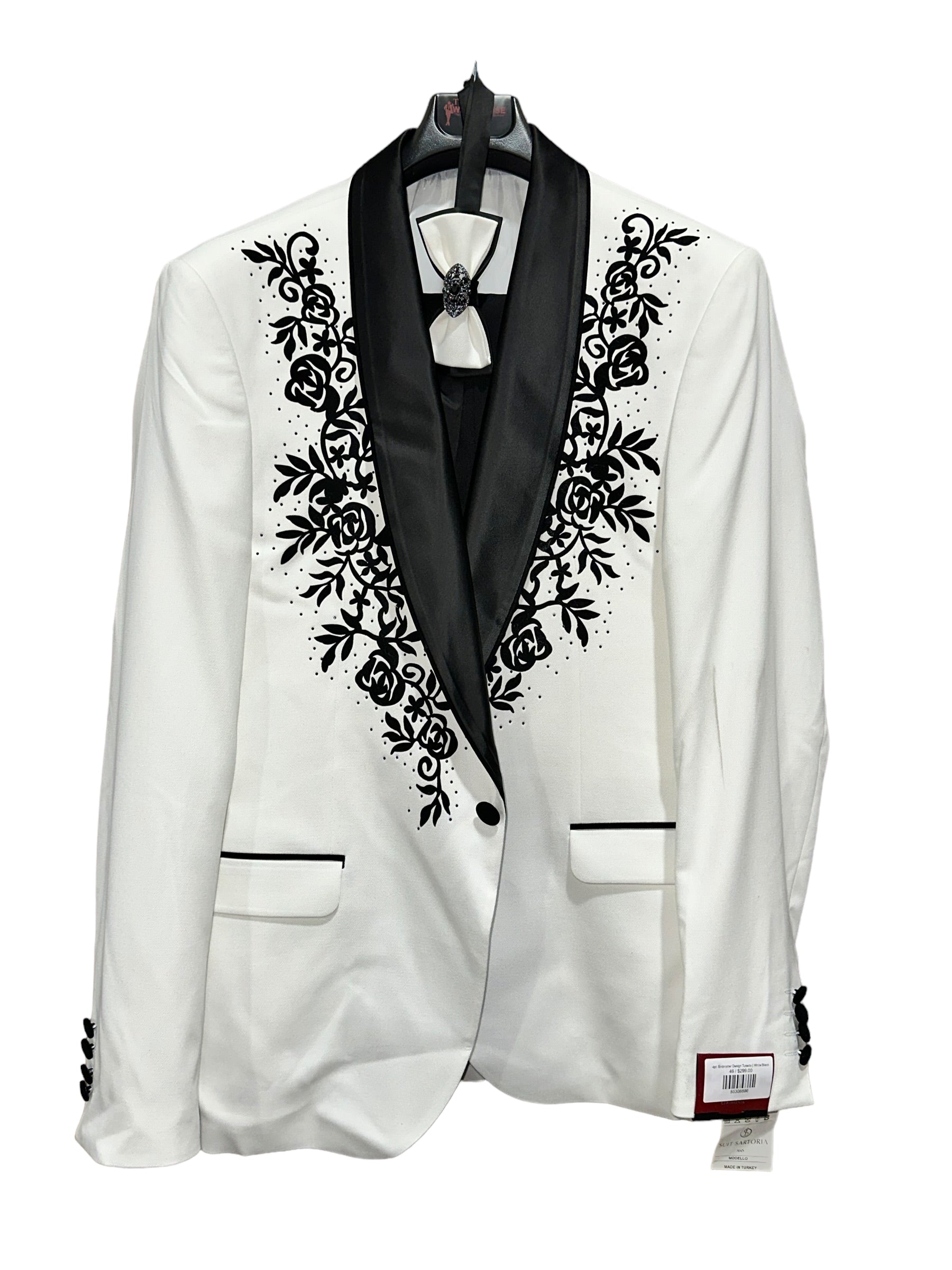 4pc Embroider Design Tuxedo | White/Black-The City Warehouse-Menswear