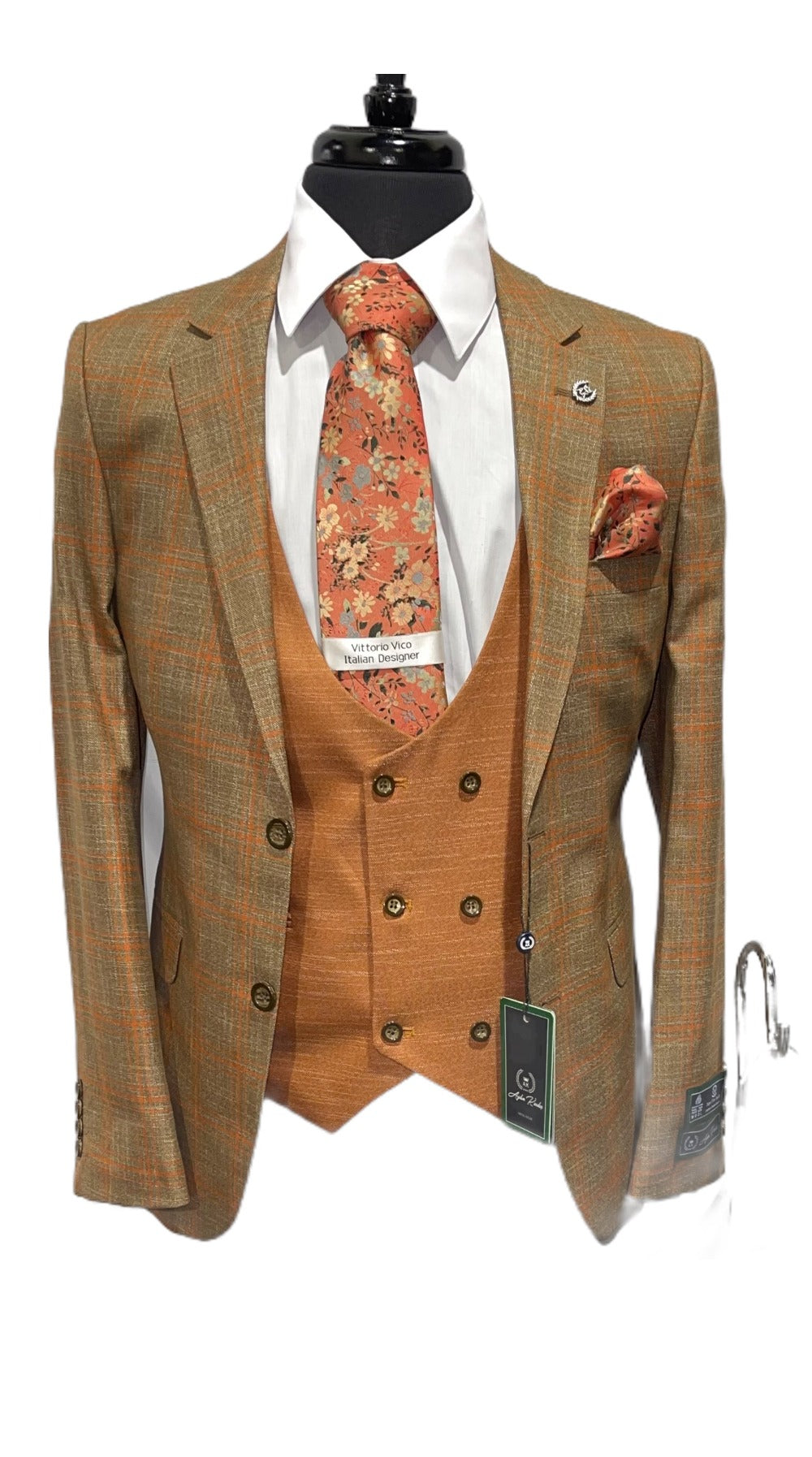 3pc Compose' Slim Fit Suit -Tan/Rust-The City Warehouse-Menswear